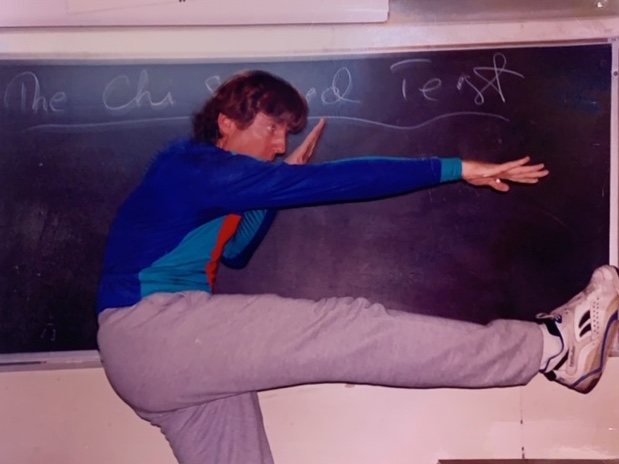 Tom OMara teaching the Chi Squared Test. OMara is retiring this month after 42 years at WIS. (Courtesy of Tom OMara)