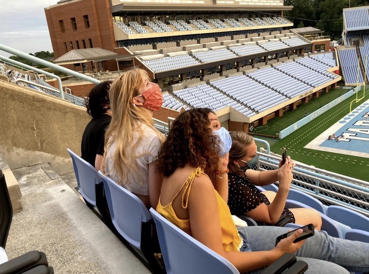 OBrien+and+her+suitemates+in+the+UNC+football+stadium+%28Courtesy+of+Torin+OBrien%29.+