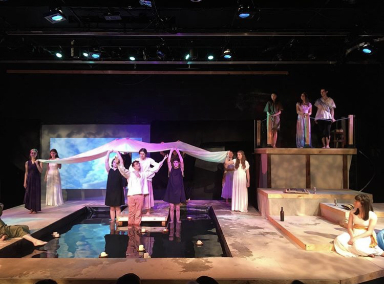 Upper school students participating in the play Metamorphosis in the Black Box Theater in March, just before the school closed because of the pandemic. This was the last time students got to perform together from the theater. (Courtesy of the WIS website)