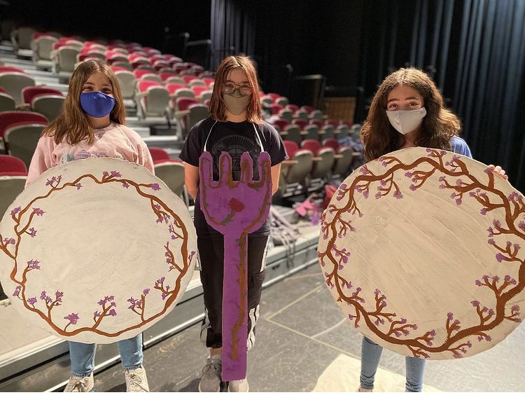 Students taking part in the middle school musical prepare their costumes. This years musical was done virtually and will be livestreamed to the community. (WIS Red Devils)