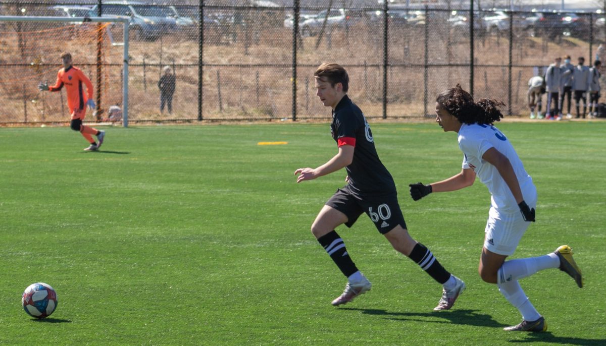 Sophomore Joost Almekinders pictured mid-game, playing for pre-professional team, D.C. United (Courtesy of Joost Almekinders). 