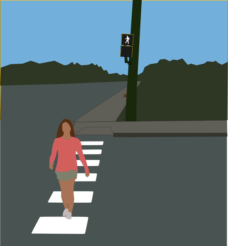 A woman walking on the street. Many women have the experience of being catcalled on the streets. (Openclipart)