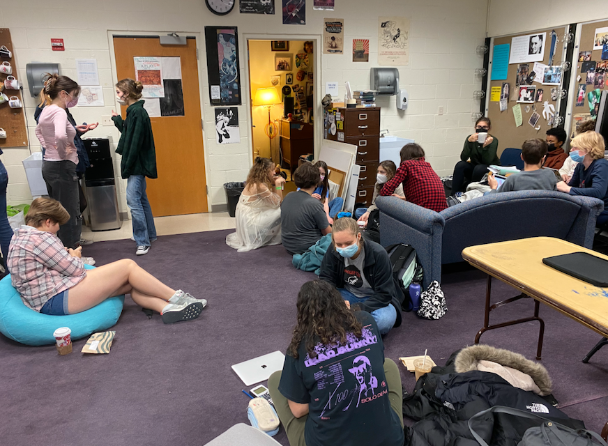 Actors for the Upper School Play relaxing in the backstage room. (Claire Khajavi/International Dateline)