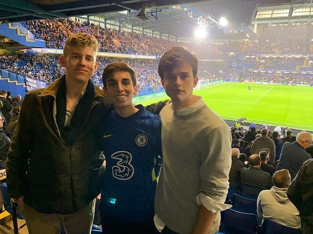 Nico Vallada, WIS Class of 2020 (center), and his friends at a Chelsea Champions League game. (Courtesy of Nico Vallada) 
