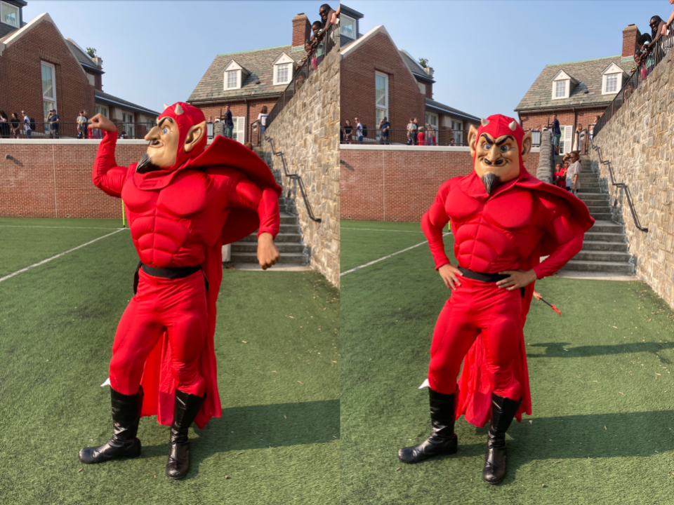 The Red Devil brings spirit to the crowds cheering on the Boys and Girls Varsity soccer teams on Forza WIS day. At big sports events, the Devil usually makes appearances. (Naomi Breuer/International Dateline)