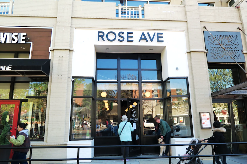 The entrance to Rose Ave Bakery on Connecticut Avenue in Woodley Park. The bakery recently moved from downtown D.C. to this new location. (Naomi Breuer/International Dateline)