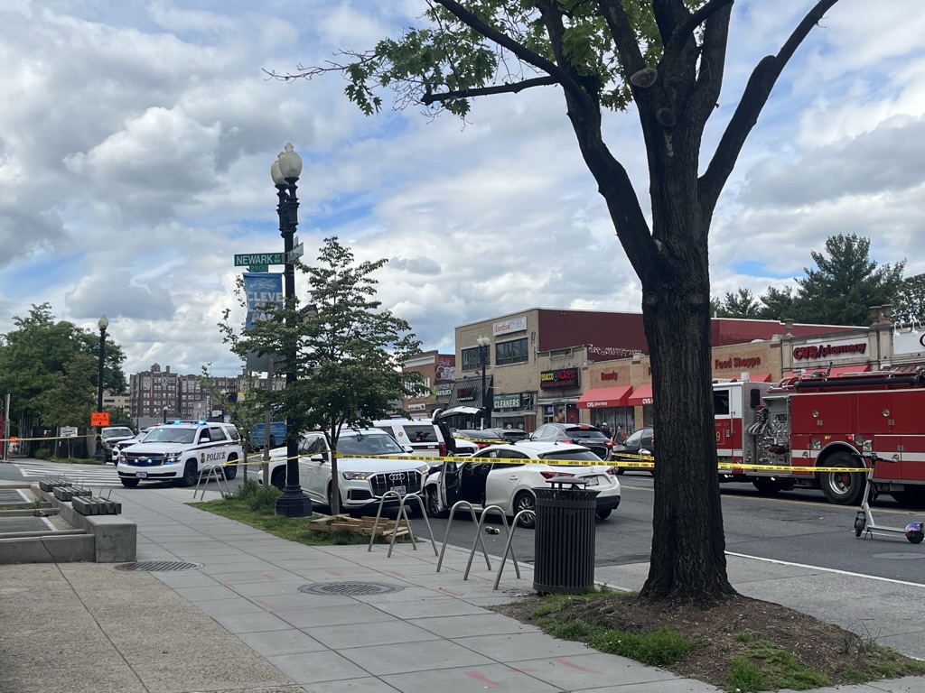 The scene of the fatal accident that involved a fentanyl overdose. The two affected vehicles are in the middle of the image, an Audi and a Mazda. (Leonardo Sarzi-Braga/International Dateline)