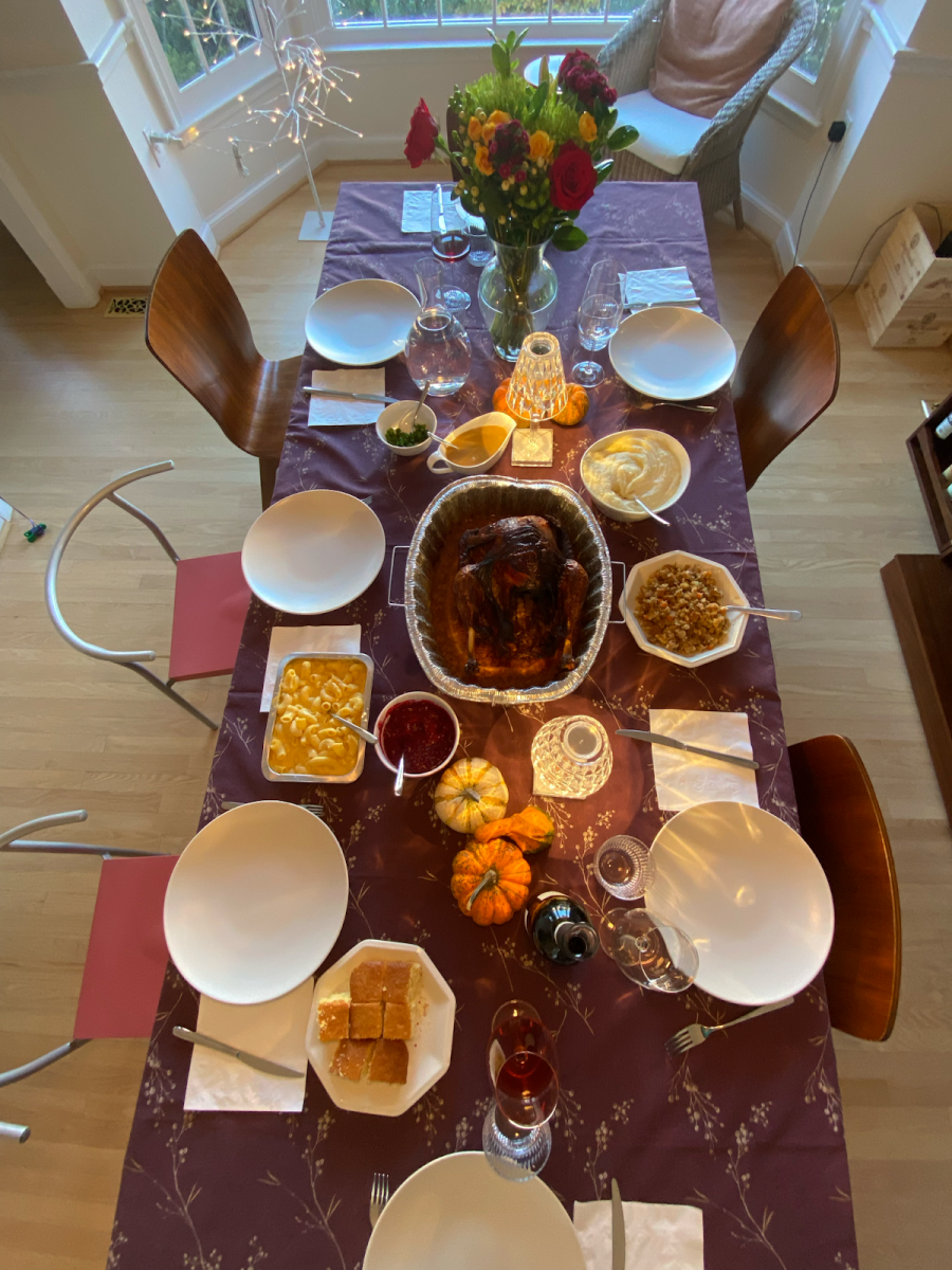  The Braccialarghe family enjoying their first family Thanksgiving celebration and their first time making the turkey themselves. (Courtesy of Sofia Braccialarghe)
