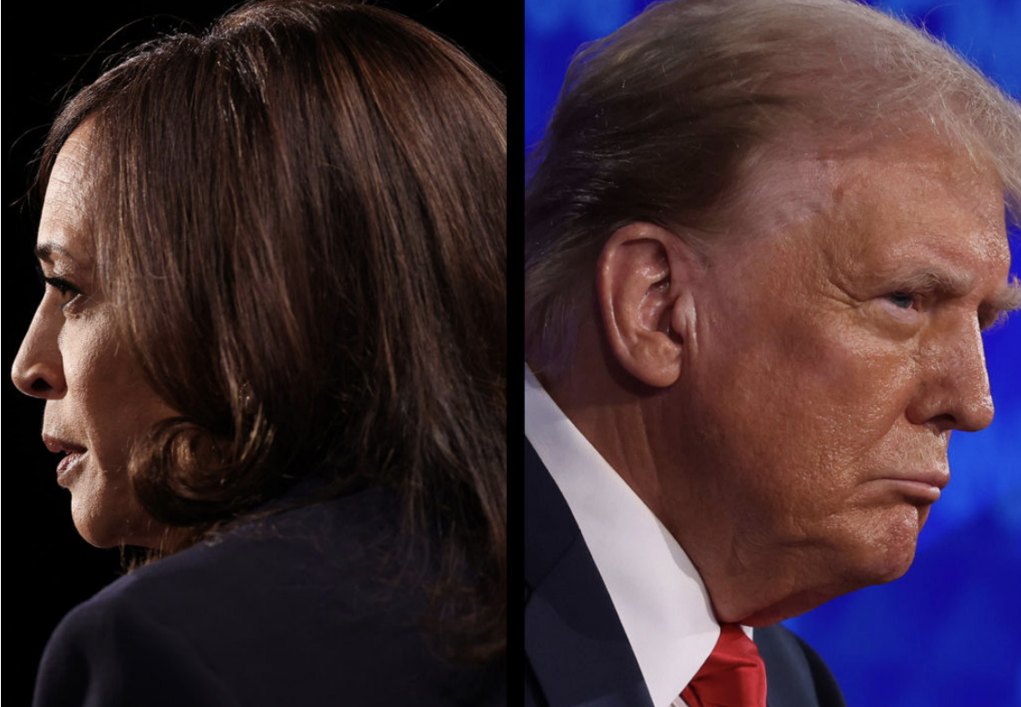 Kamala Harris and Donald Trump, back to back. The two politicians are the main candidates in the 2024 election. (Getty Images)