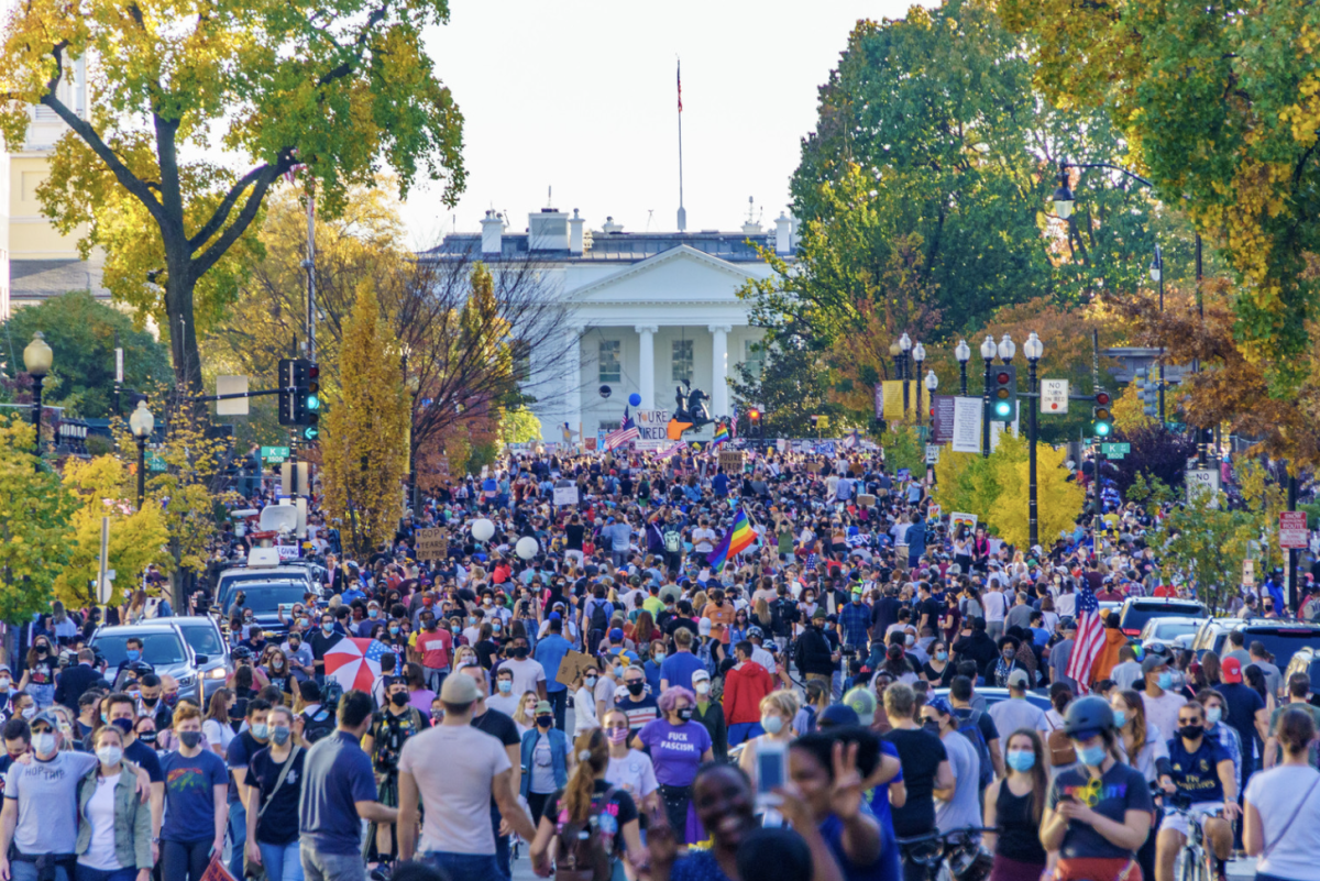 Rally outside the White House following Trump's 2020 loss. The fight for the White House in 2024 has involved heavy campaigning on social media. (Ted Eytan/Flickr)