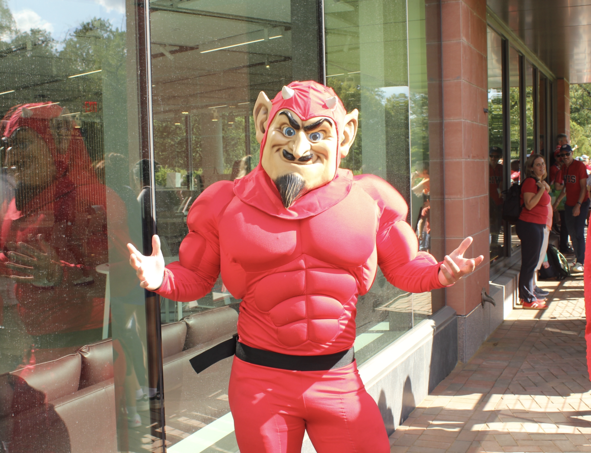 The Red Devil showing off his spirit for the Forza WIS game (Tindra Jemsby/International Dateline)