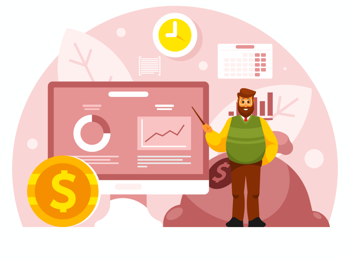 Animated display of a teacher explaining financial concepts. (4.0 International (CC BY 4.0))